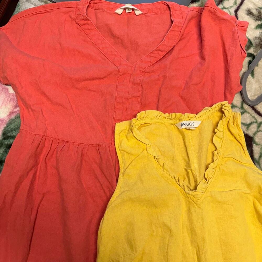 Briggs & Riley orange and yellow linen dresses
